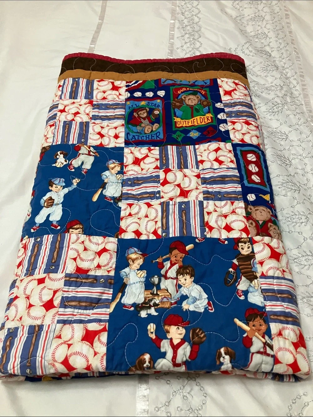 Children's Baseball Patchwork Quilt - Blue & Red